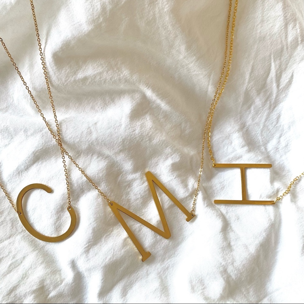 Large Sideways Initial Necklace Gold Plated